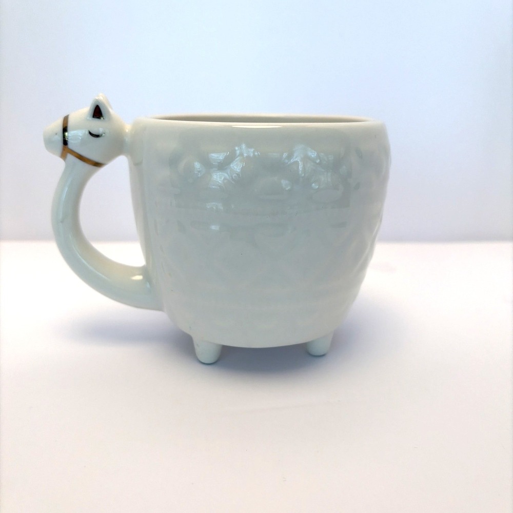 Opal House Cream Coffee Mug Camel Handle Ceramic Cup LLama Gold Accents Planter‎